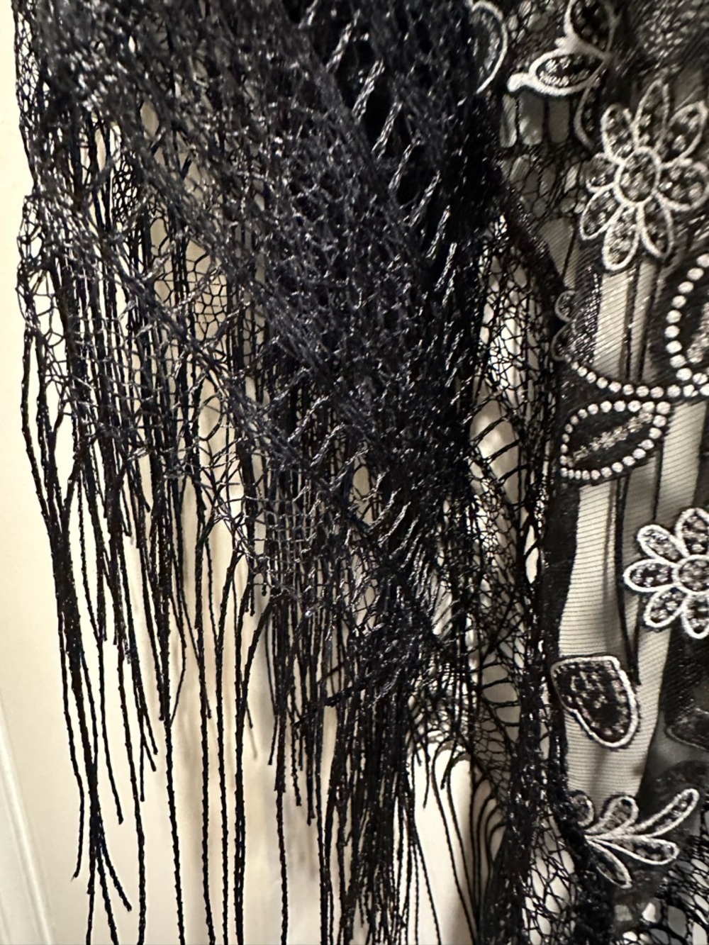 Black Sheer Embroidered Fringe Blouse - Picture 3 of 6